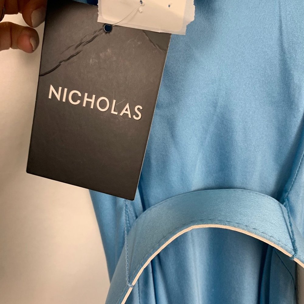 NWT Nicholas x Revolve Simone Silk Maxi Dress Belted Slit Gown Sky Blue 2 - Picture 12 of 12